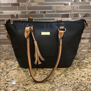 Black and Tan Tote with Leather Accents